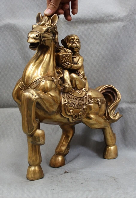 ymy 1010++++16&quot Chinese Brass Wealth Zodiac Year Fu Monkey Ride Horse Seal Statue sculpture | Дом и сад