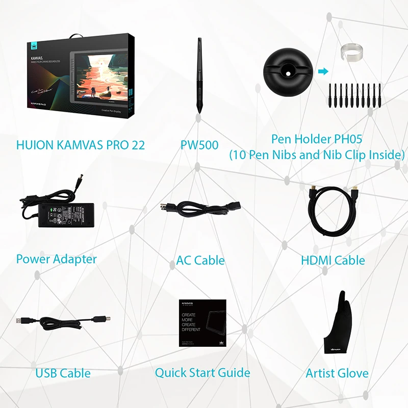 HUION KAMVAS Pro 22 бесбатарейный дисплей монитор AG стекло цифровой чертежный монитор ручка планшет монитор