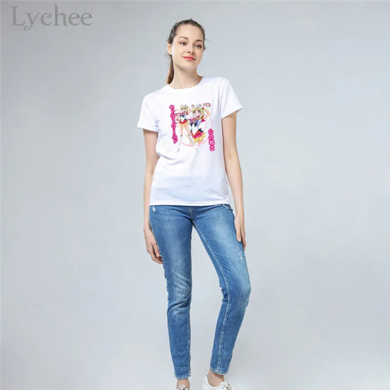 Женская футболка Lychee с японским аниме принтом Сейлор Мун Повседневная белая