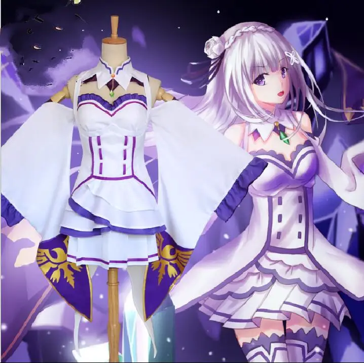 Re:Zero Life в другом мире от Zero Женский костюм Эмилии обувь + парик плащ| |