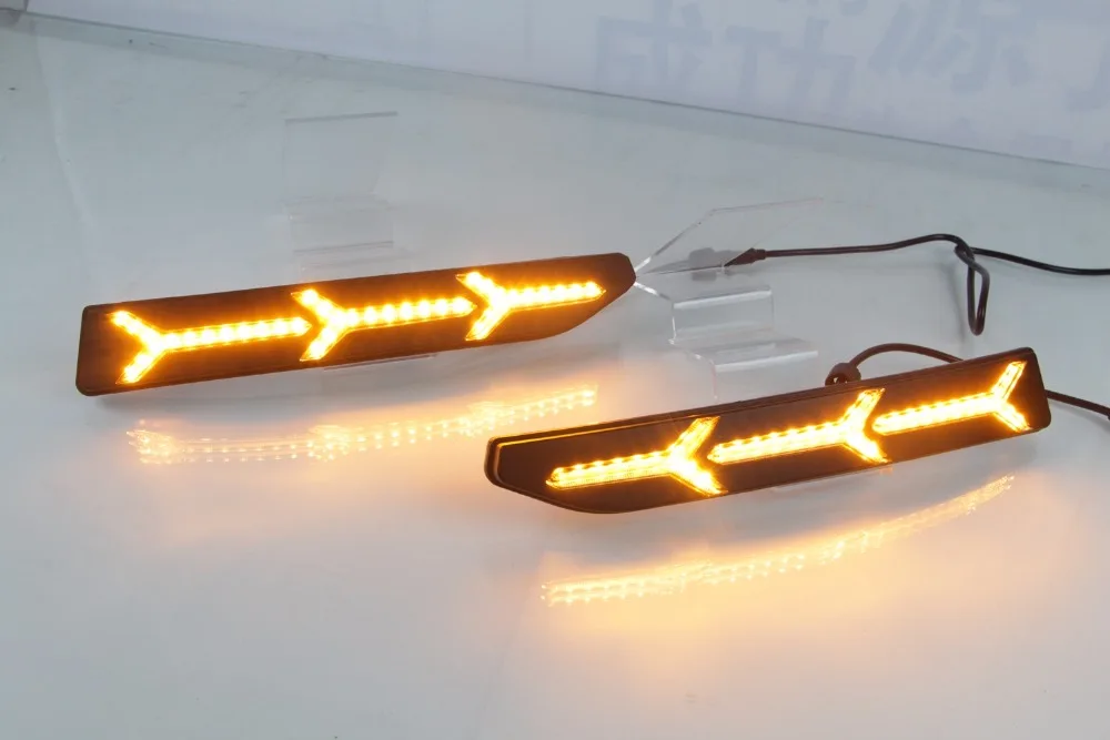 

Osmrk led drl daytime running light for Volkswagen New Santana with moving yellow turn signals and blue night running light