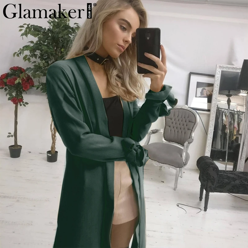 Женский Повседневный Тренч Glamaker с разрезом модная Свободная верхняя одежда
