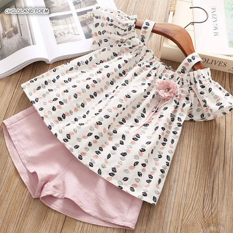 Фото Комплект одежды для девочек летняя одежда маленьких с цветами футболка + шорты