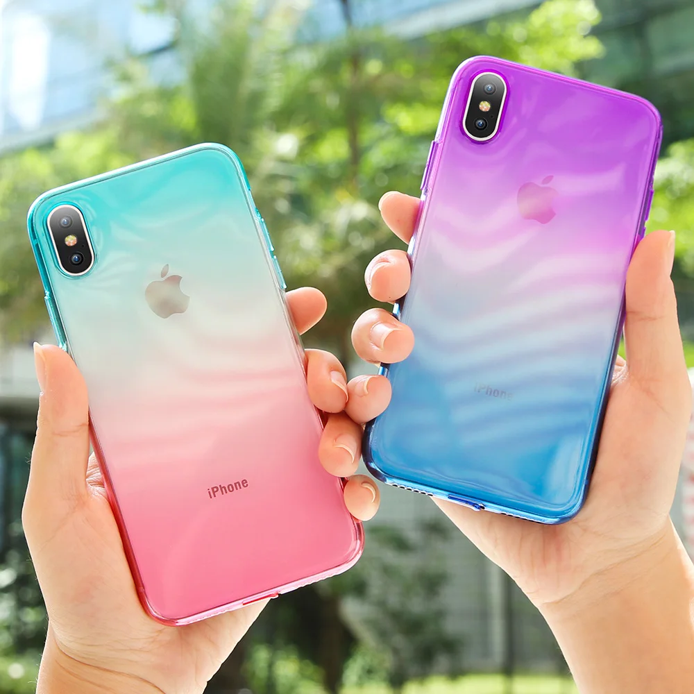 Мягкий градиентный чехол KISSCASE для iPhone X 10 7 8 6 Plus Ультратонкий Прозрачный 6s plus 5 5S SE |