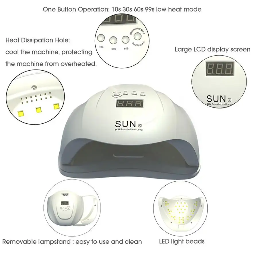 SUN X 54W гелевые светодиодные лампы для ногтей сушилки Авто зондирующая машина
