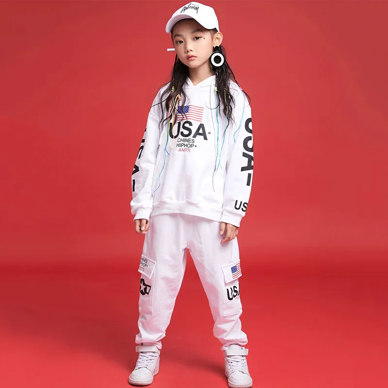 

new Children's hip-hop jazz long sleeve costume girl dancer performance Fashion sportwear clothes 100-170cm height