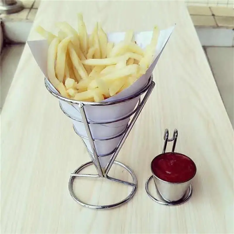 

Держатель для пищевых конусов с 2 чашками для соуса, отлично подходит для дома, кухни, ресторана, Новая Корзина для французской жареной еды, д...