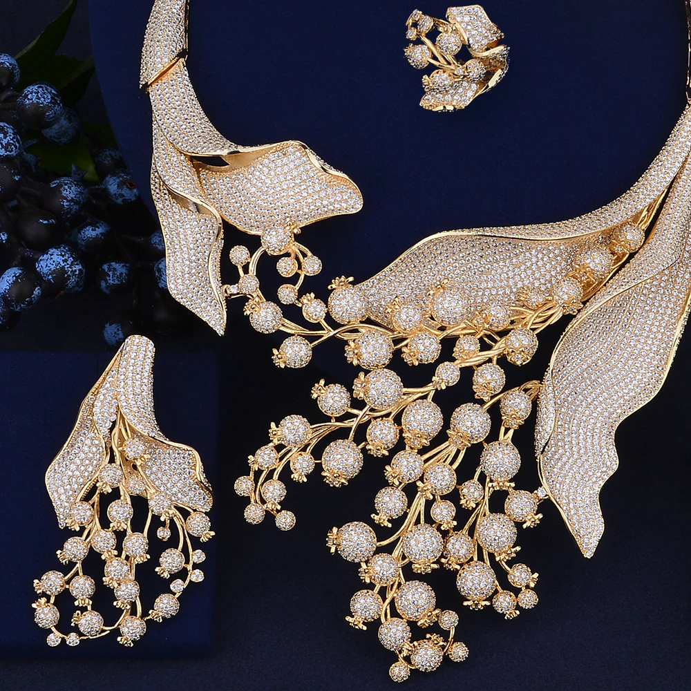 GODKI Luxury MAXI SIZE GRAPE 4PCS Nigerian Jewelry Set For Women Wedding Zircon Indian African Bridal Jewelry Set