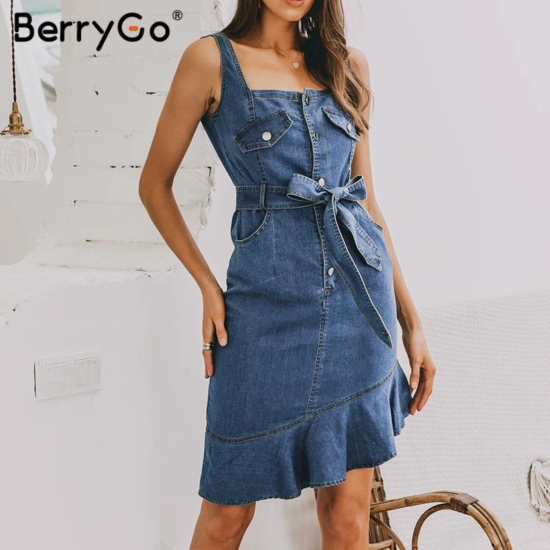 BerryGo облегающие платья женское джинсовое платье летнее элегантные пуговицы