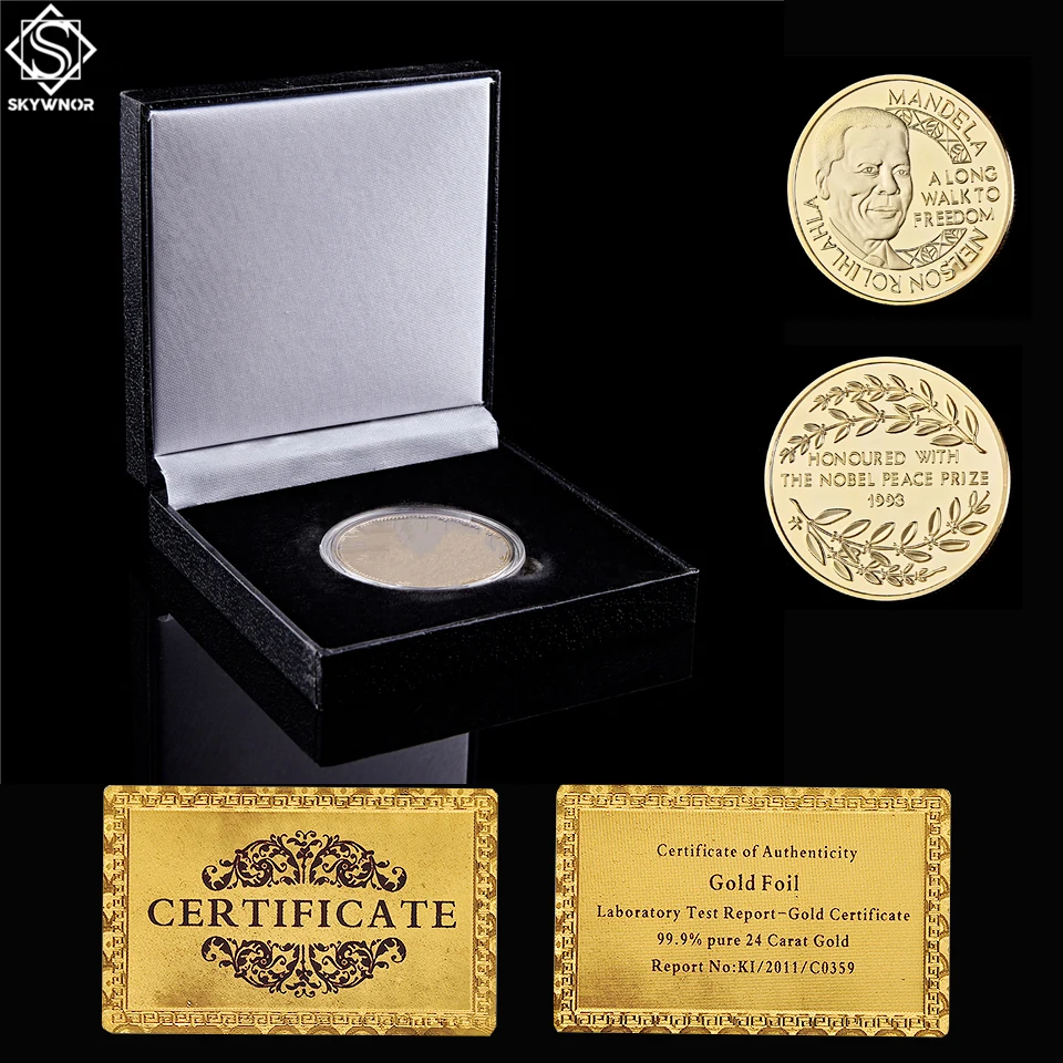 

African Gold Coin Nelson Mandela Father of Nation South Africa President Coin Collectible W/ Luxury Coin Box