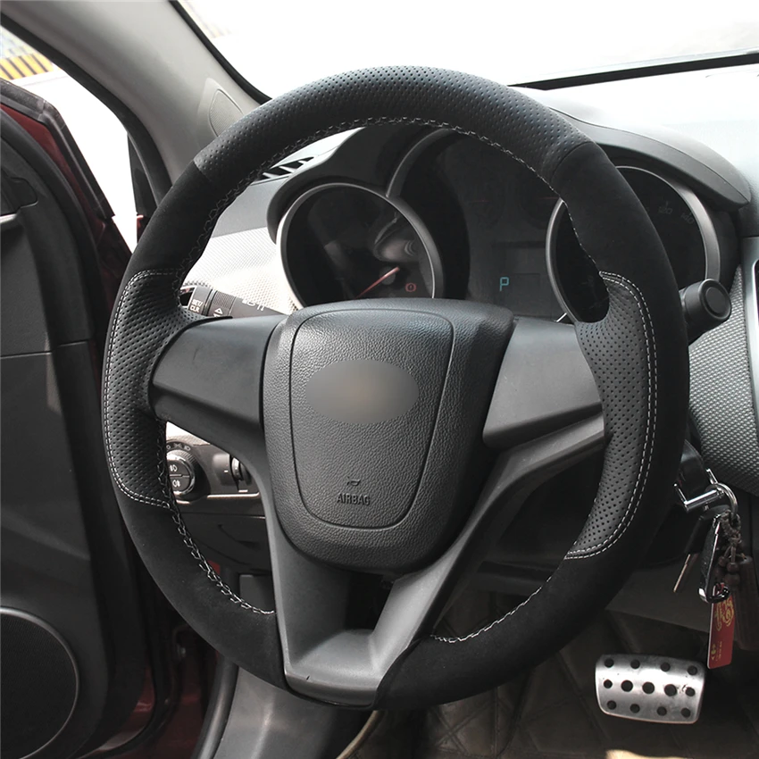 MEWANT комфортный чехол на руль из замши черного и красного цвета для Chevrolet Cruze Aveo