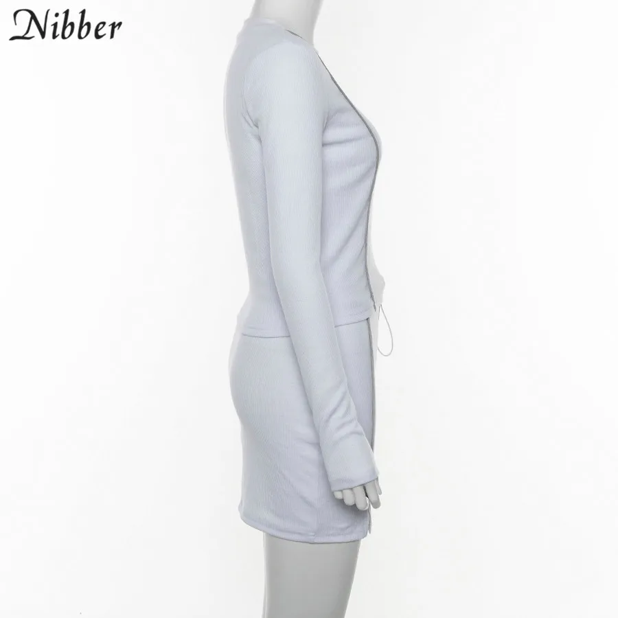 Nibber модная Светоотражающая Лоскутная Спортивная одежда 2 шт. наборы femme 2019new белые вязаные топы женские футболки мини-футболки юбки костюмы