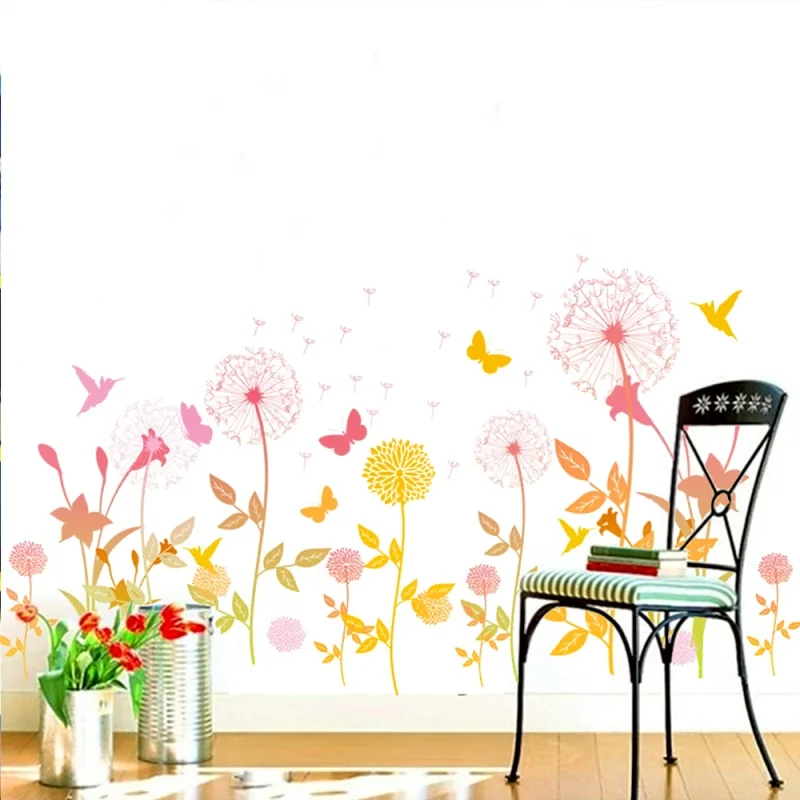 dandelion flower butterfly wall stickers home decor living room bedroom sticker plane decals pvc posters diy mural art | Дом и сад