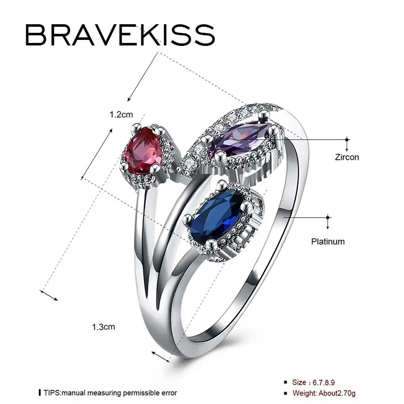 BRAEVKISS 3 камня обручальные кольца для женщин и девушек Свадебные CZ модные