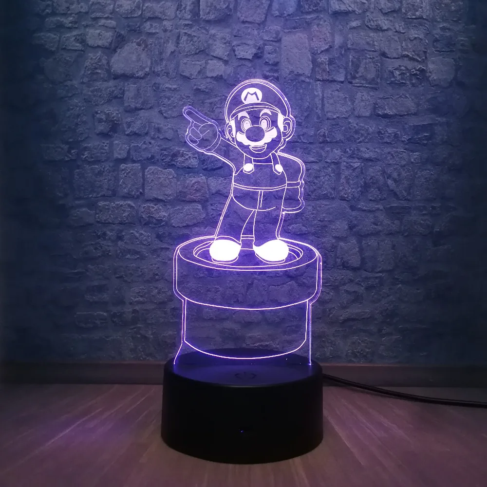 Мультфильм милый супер Марио действие 3D LED RGB сенсорный Ночной светильник Рисунок