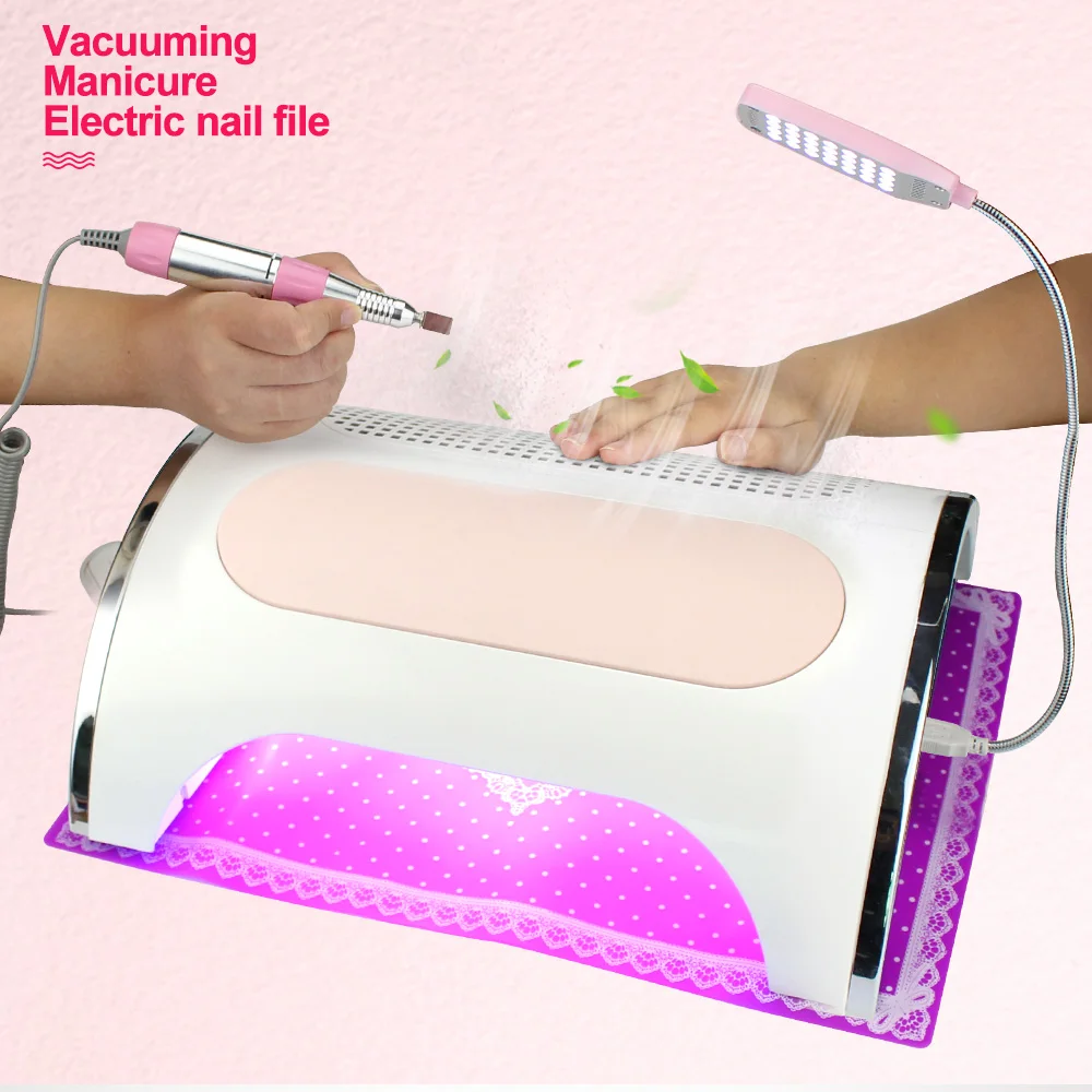 3 In 1 Strong Power 54W Nail Fan Art Salon Suction Dust Collector Vacuum Cleaner Nail Dust Collector+ UV LED Nail Dryer Lamp