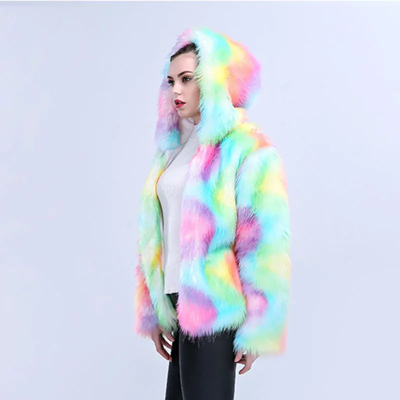 Wmswjh 2019 Новое Женское цветное пальто из искусственного лисьего меха с капюшоном