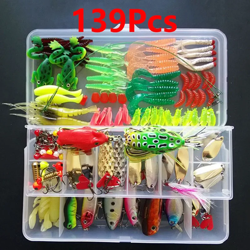 139Pcs 45-139 шт. Набор для приманки, Спиннер, кренкбейт, гольян, Поппер, VIB, мягкая жесткая ложка, кренк, приманки, рыболовные крючки, рыболовные инструменты, коробка для снастей - Цвет: 139Pcs