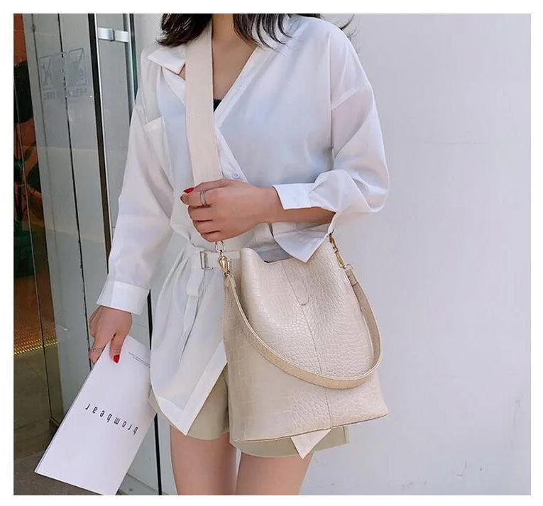 Beige Anslot крокодиловая сумка через плечо для женщин, сумка на плечо, брендовая дизайнерская женская сумка, роскошная сумка из искусственной кожи, сумка-мешок, сумочка HPS405 - Color: Beige
