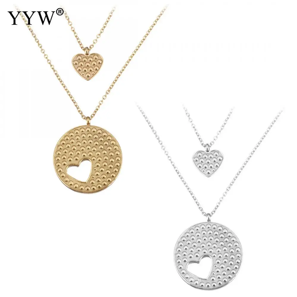 Модные женские ожерелья серебряного цвета с двойным сердцем из нержавеющей