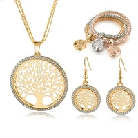 longway gold color tree of life jewelry set for women girls necklace earrings bracelets wedding crystal jewellery set set160008