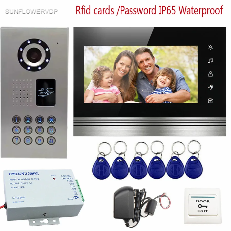 SUNFLOWERVDP Rfid/код видео Звонок домофона IP65 Водонепроницаемый домофонные системы