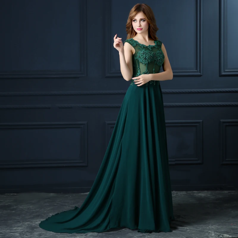 Зеленые шифоновые вечерние платья с реальным рисунком Длинные Официальные