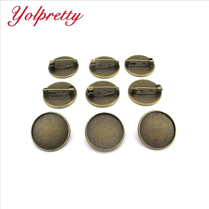 

Yolprtty wholesale ( No Fade ) 10pcs 20mm Inner Size Iron Material Brooch Style Cabochon Base Cameo Setting Charms Pendant Tray