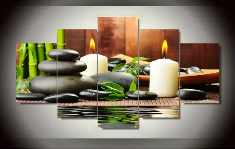 Wall Art Botanical Green Feng Shui White Candle Painting Canvas Pictures For Living Room Decor Unframed 5 Pieces | Дом и сад