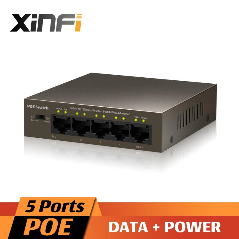 XinFi 5 портов PoE коммутатор IEEE802.3af/IEEE802.3at 4 переключатель питания через Ethernet Endspan для