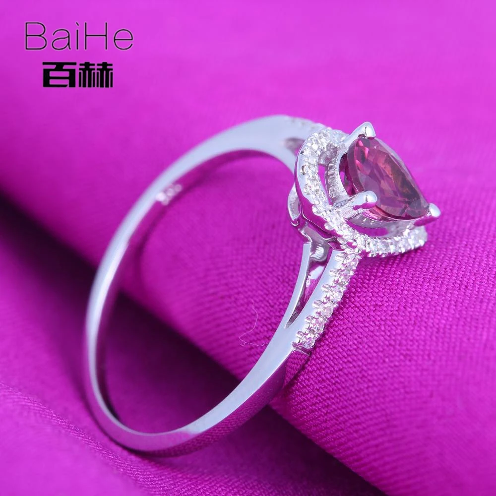 BAIHE Solid 14 K белое золото(AU585) 0.593CT Сертифицированный H/SI круглый вырез подлинный Турмалин Свадебные модные ювелирные изделия кольцо