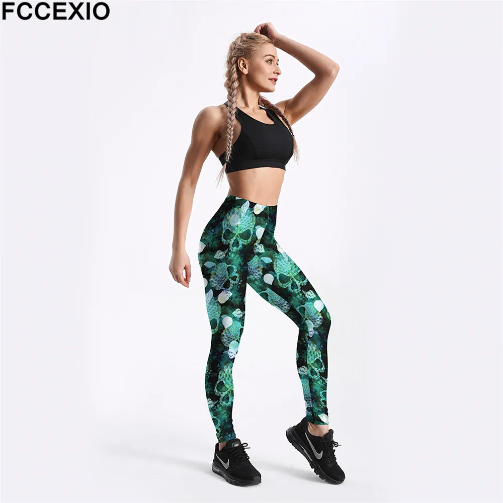 Женские леггинсы для фитнеса FCCEXIO новые стильные с высокой талией и 3D принтом