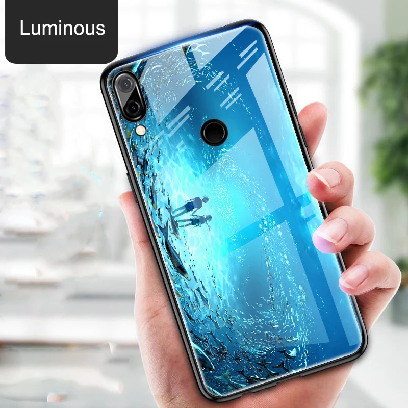 Honor8C Luminous Tempered Glass Case for Huawei Honor 8C 8X Max 7C 7X 9H HD Pattern Glowing in Night Cover Fundas Shell |
