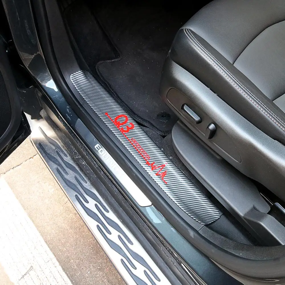 

4pcs 7cm For Audi Car Door Stickers Accessories Q3 Carbon Fiber Rubber Car Scuff Plate sticker Vinyl Decal sticker for audi Q3
