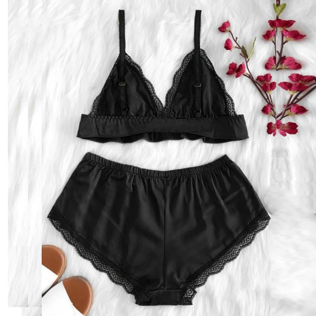 2 шт. для женщин Атлас пикантные прозрачные bralette белье девушка кружево сращивания комбинезон-Пижама Сексуальное Женское Эротическое#7