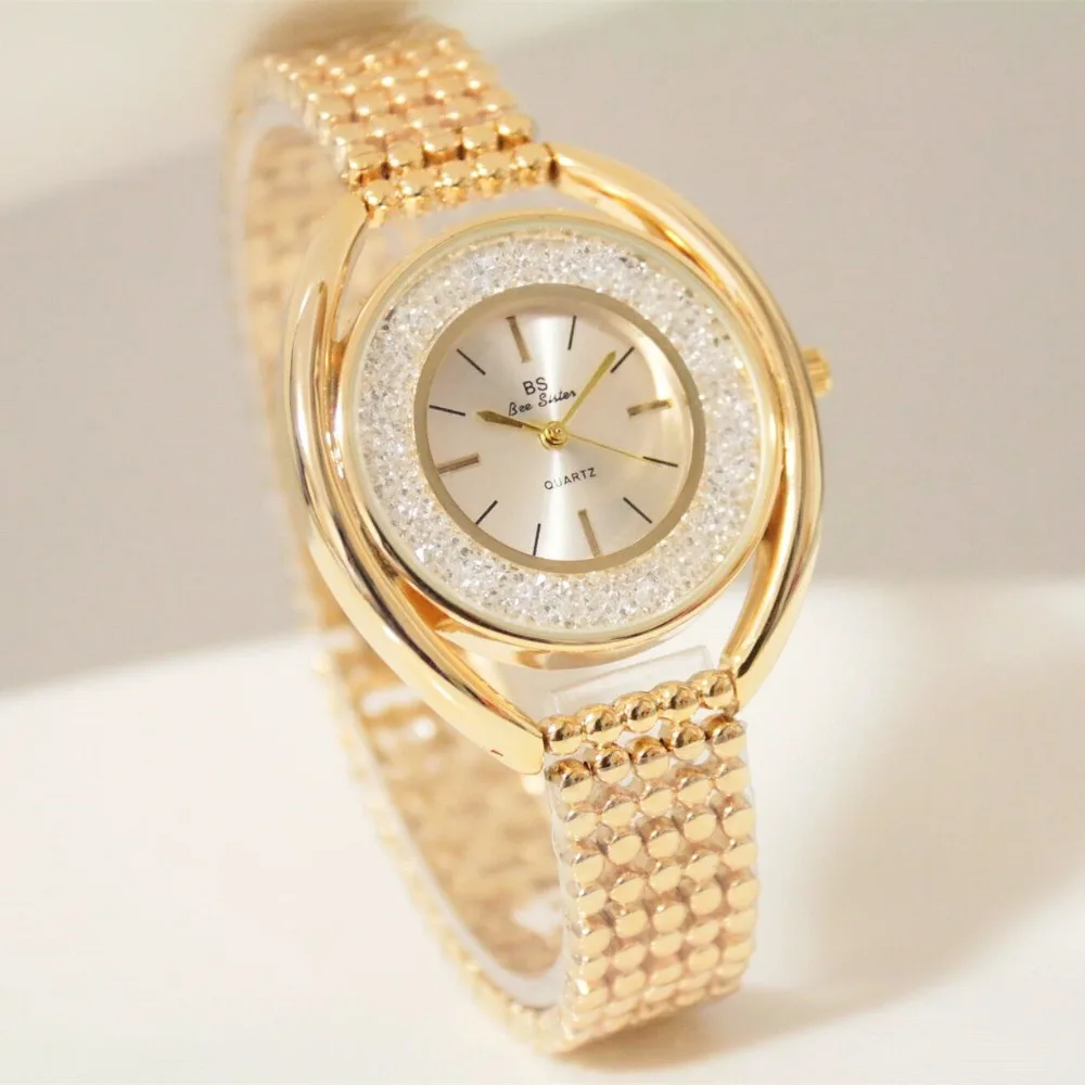 Женские кварцевые часы со стразами повседневные золотистые наручные 2017|watch at|watch