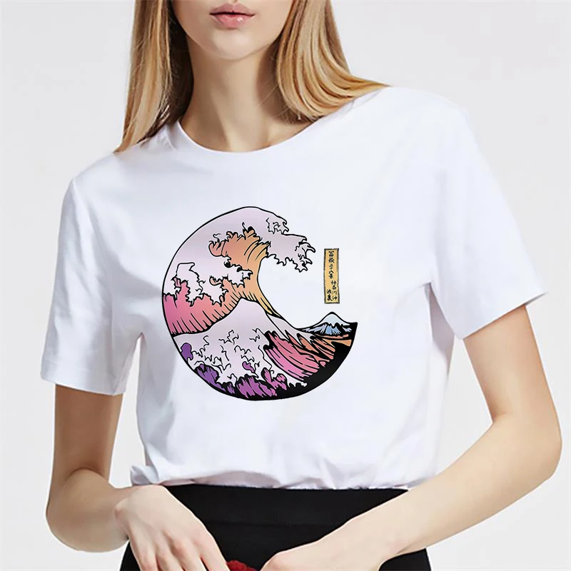 2019 Новинка Kuakuayu HJN Waves of The футболка с морским принтом Kawaii пастельный гранж большая