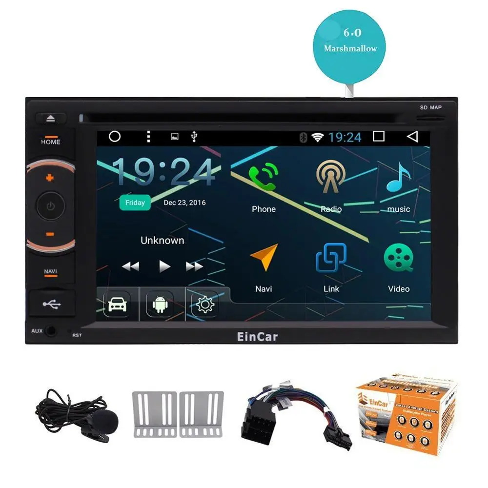 2 DIN eincar 6.2 ''Android 6.0 в тире Сенсорный экран dvd плеер GPS навигации Поддержка Bluetooth USB