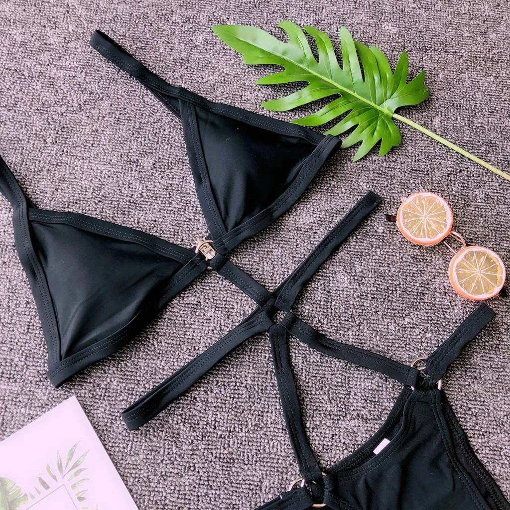 Женский купальник бикини SAGACE однотонный бразильский на бретельках с глубоким