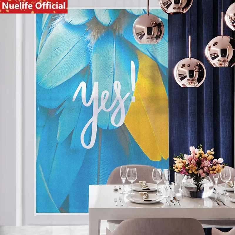 Цветной узор из перьев Электростатическая матовая стеклянная пленка для