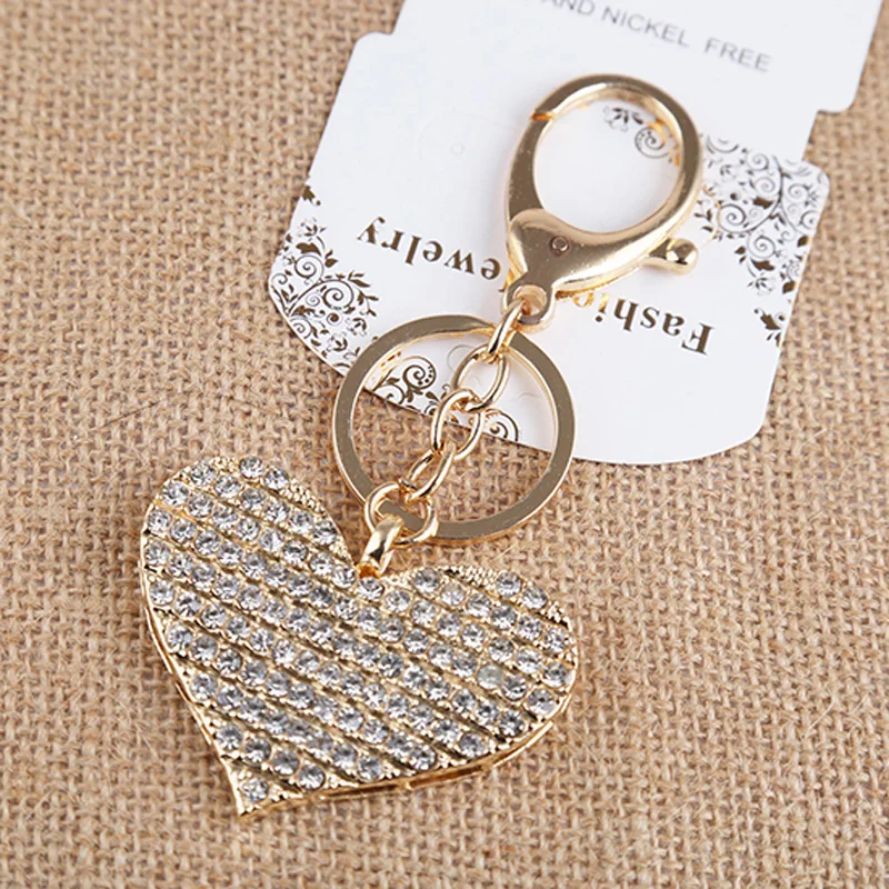

Romantic heart modeling crystal Double ring Keychain women Key chain normal size two models AZL679