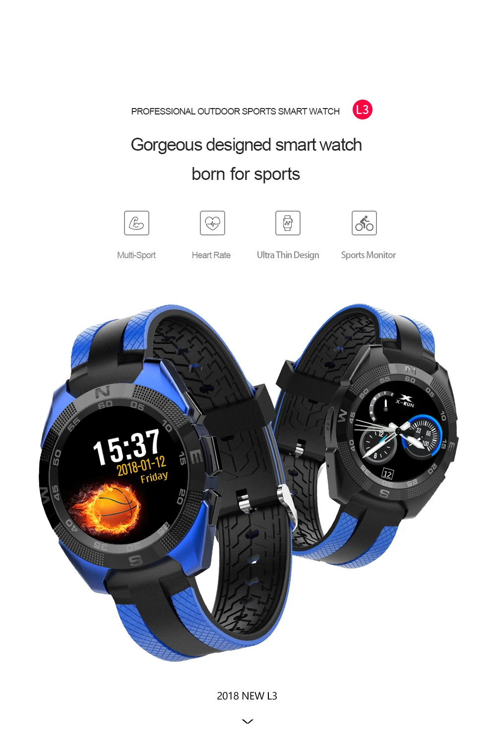 Fsoran L3 Смарт-часы MTK2502 монитор сердечного ритма Smartwatch сообщение Sync напоминание
