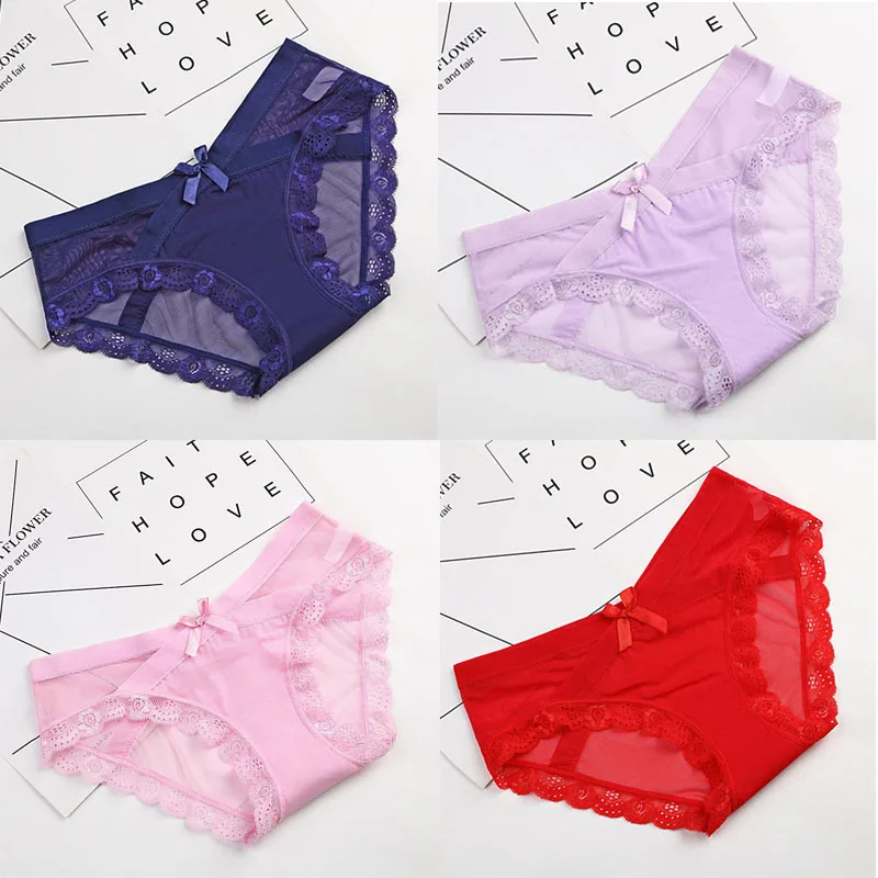 color9 4 шт./лот, трусики, модные кружевные трусики для женщин, бесследные хлопковые трусы, дамские трусики, нижнее белье, трусы с низкой посадкой - Цвет: color9
