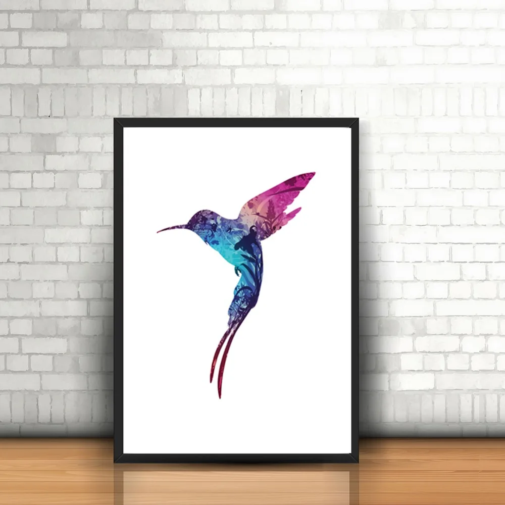 Цветной постер в скандинавском стиле с изображением Колибри абстрактный цветок