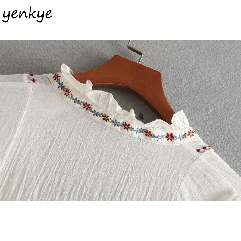 Мода 2019 для женщин Винтаж Цветочный Вышивка Блузка Женский фонари рукавом V