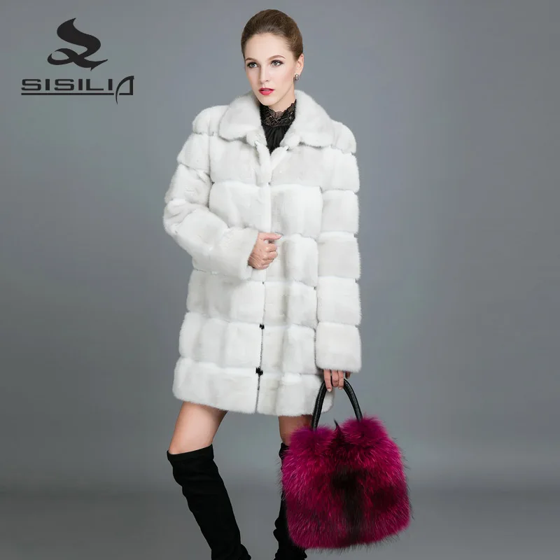 SISILIA 2017 New Women's Best Mink Fur Coat Fashion High Quality Stripe Jackets Slim Long Warm fur Coats Of Female | Женская одежда