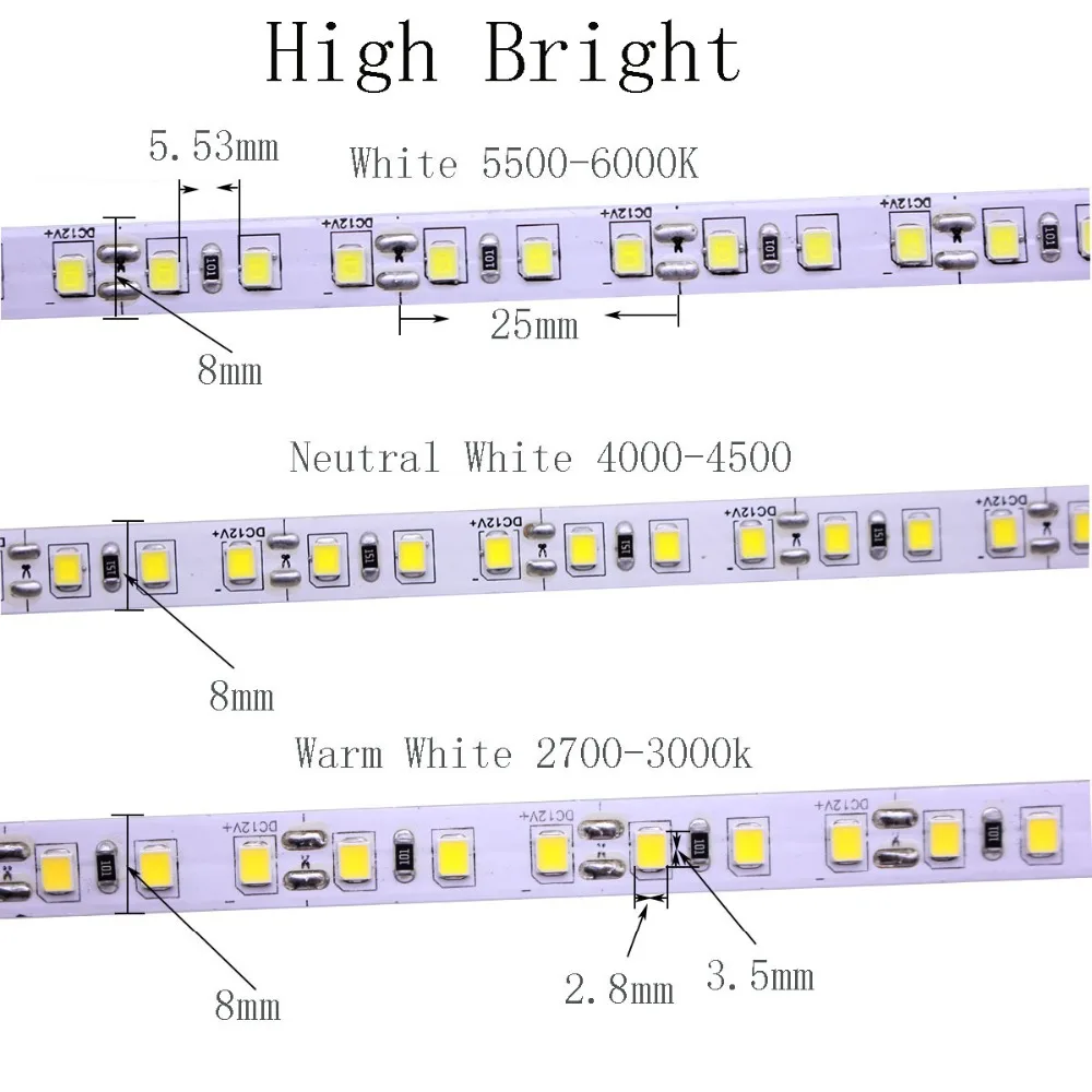 Гибкая Водонепроницаемая светодиодная лента 5 м 2835 SMD 120 светодиодный/M 600led s Neuter