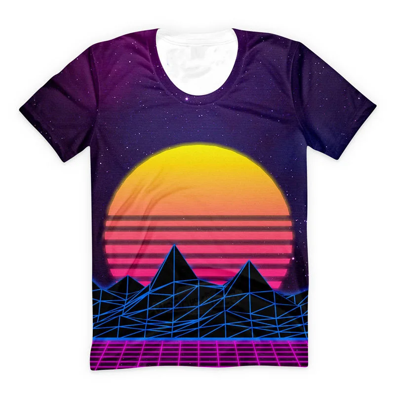 Vaporwave, закат, 3D принт, футболки, летние, повседневные, уличный стиль, короткий рукав, футболка, для детей, женщин, мужчин, размер США, Прямая поставка - Цвет: V1