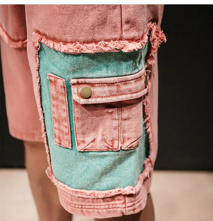 2018 новый дизайн Для мужчин джинсы брюки Лоскутные Drawstring Cargo короткие Прямые