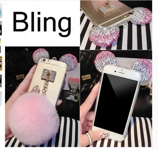Роскошные Моды Мех Кролика Мяч Диаманта bling Мягкий Теплый Case Cover для Samsung galaxy S5 S6